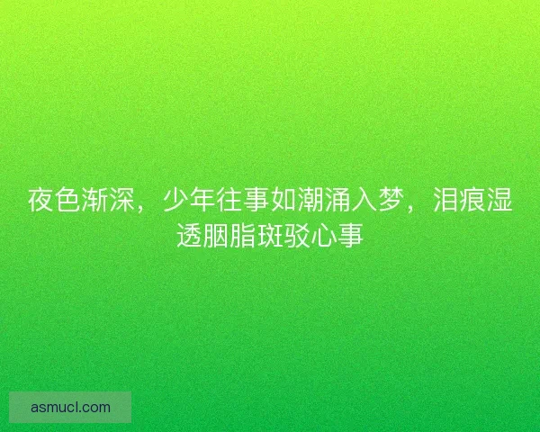 夜色渐深，少年往事如潮涌入梦，泪痕湿透胭脂斑驳心事